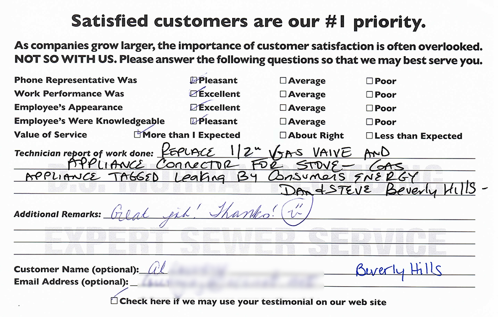 Gas Piping Repair Testimonial Beverly Hills MI